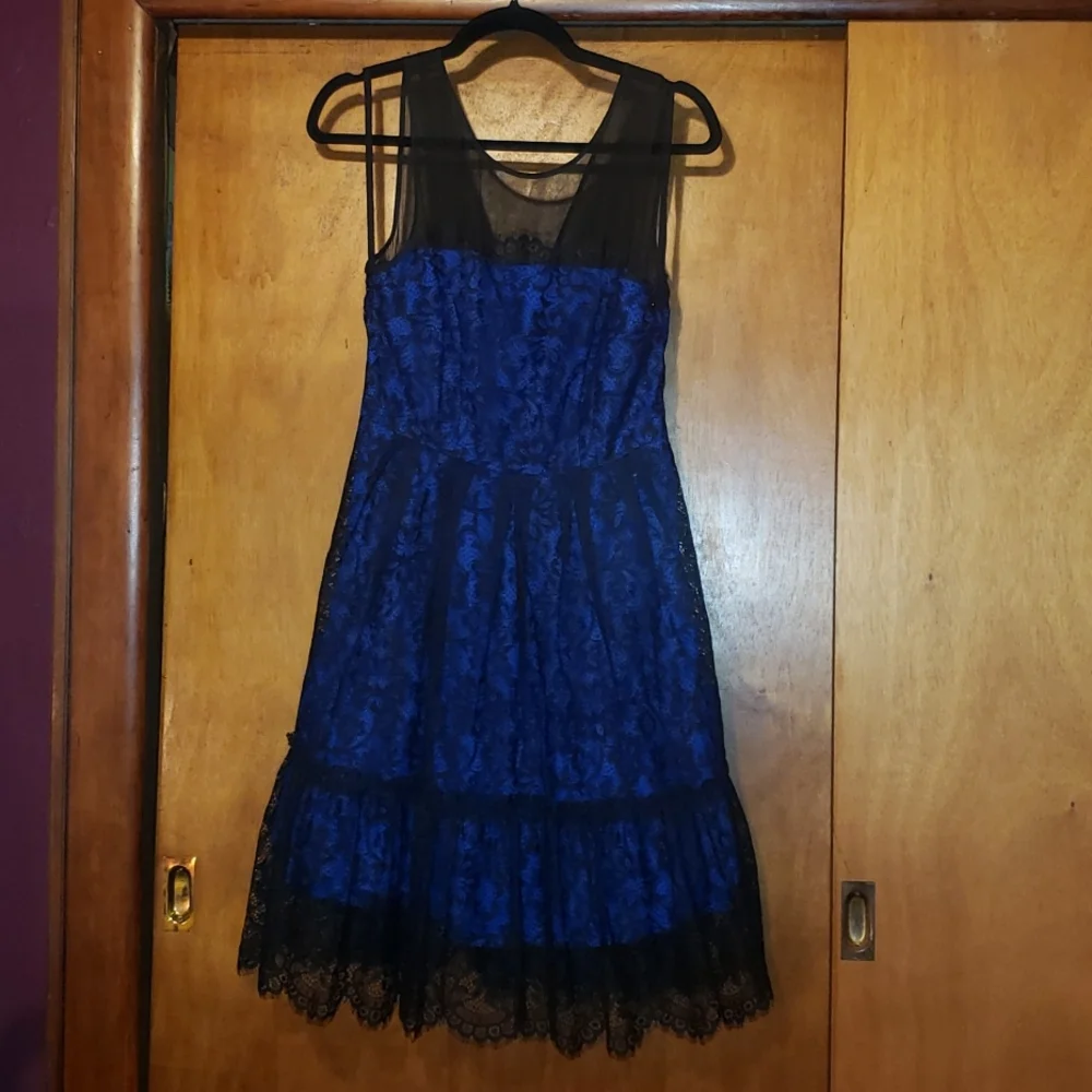 Moulinette Sowers Silk Blur and Black Lace Tulle Dress NWOT - Picture 1 of 9